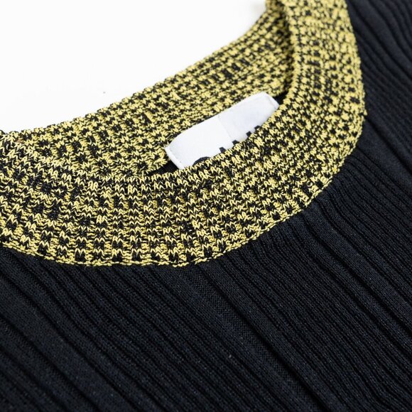 GANNI Ribbed Cotton Blend Sweater Black Metallic Contrast Trim - Picture 8 of 11